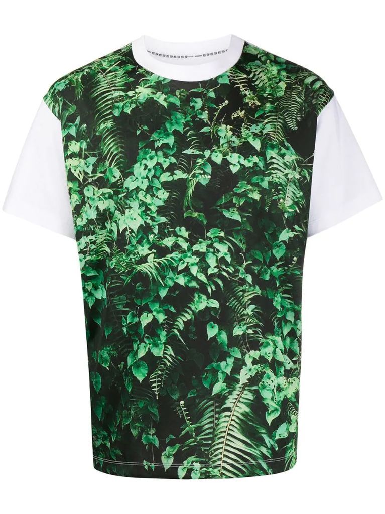 contrast leaf print T-shirt
