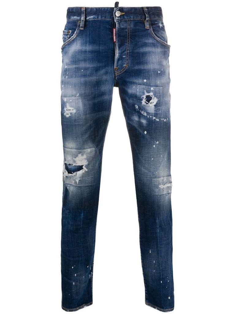 distressed splatter-effect skinny jeans