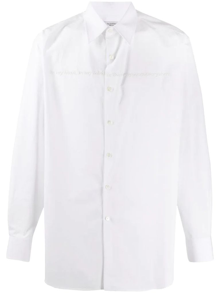 poetry embroidery buttoned shirt