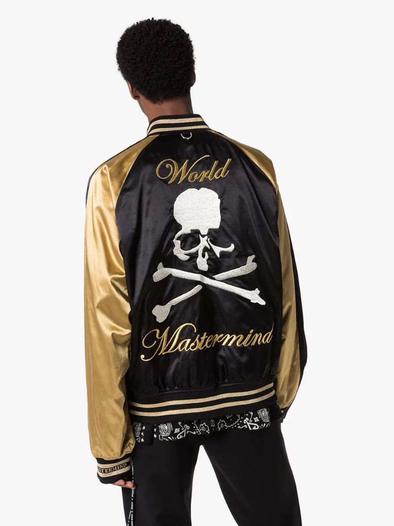 skull-embroidered two-tone bomber jacket