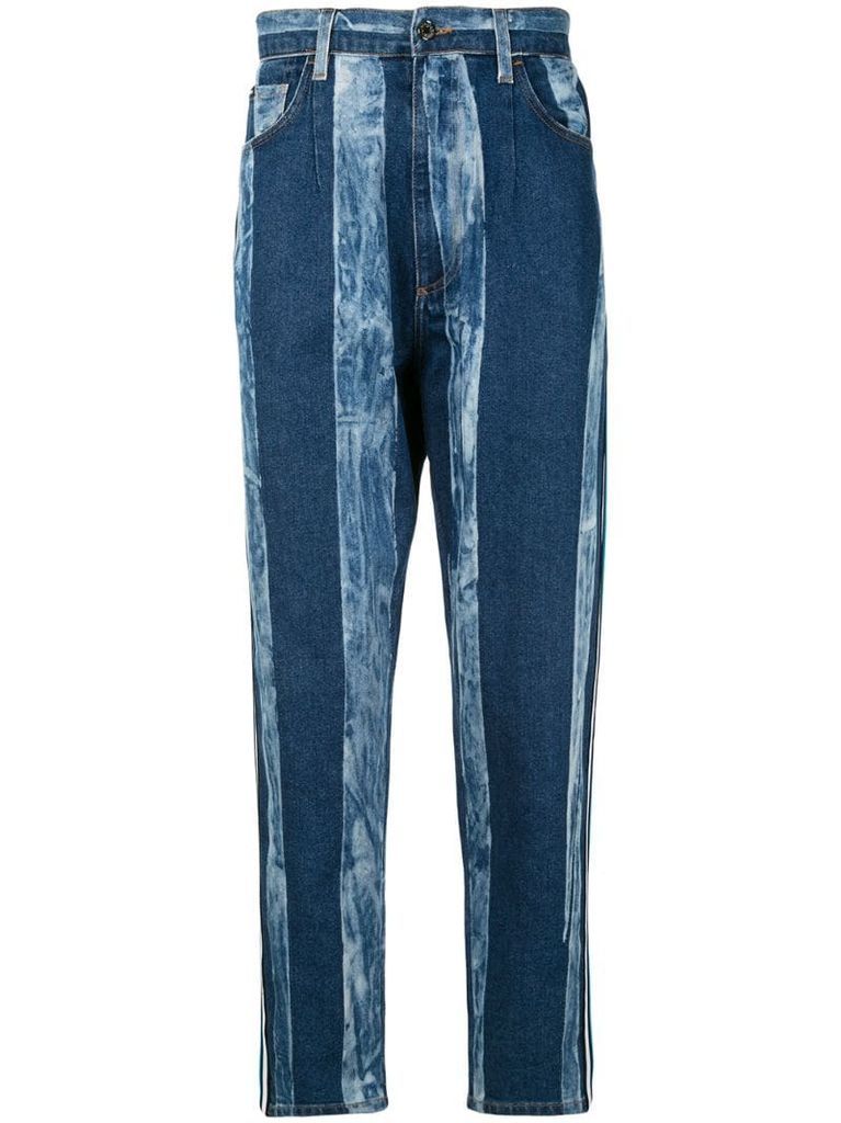 striped washed effect jeans