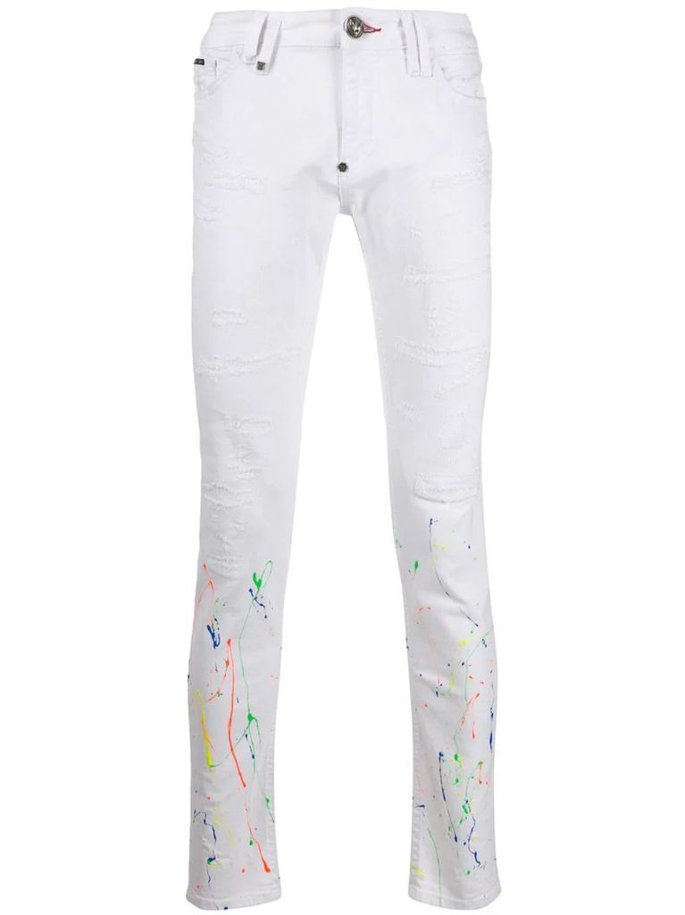 painted print slim fit jeans