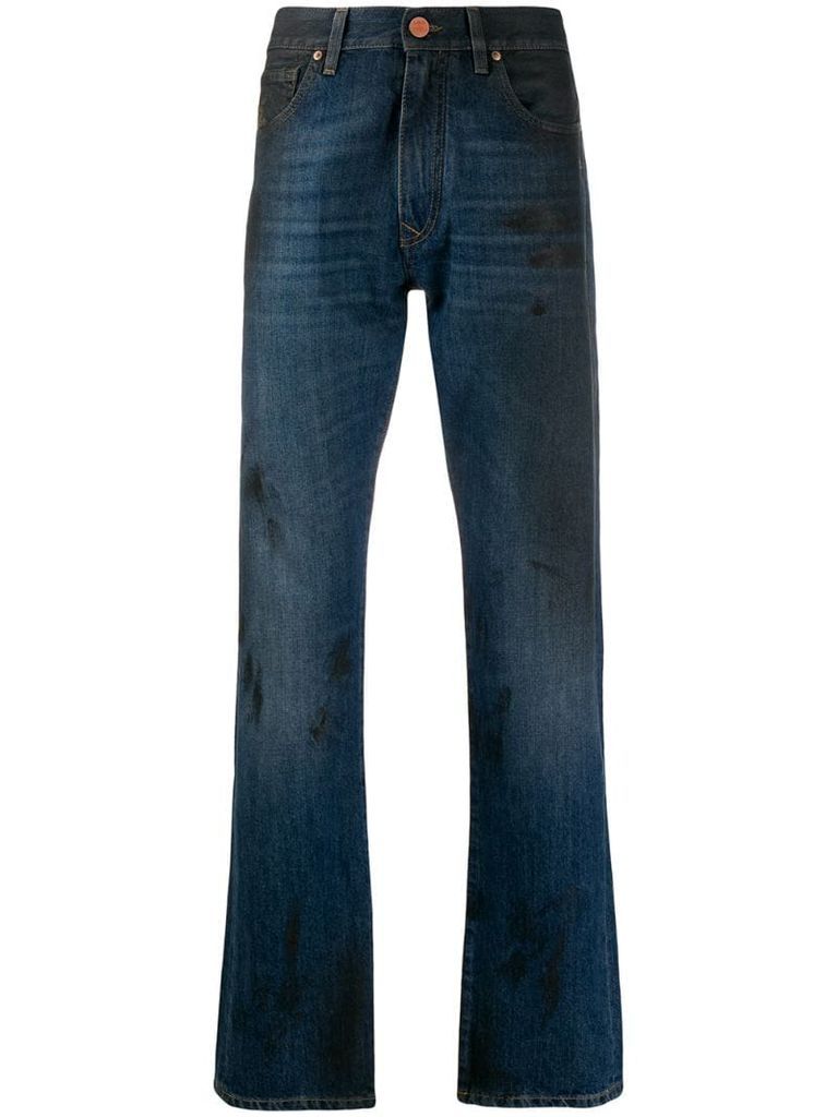 stain-effect straight-leg jeans
