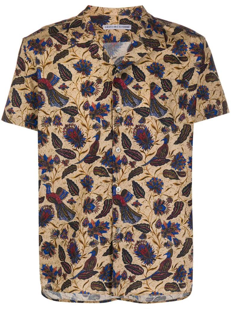 bird and foliage print shirt