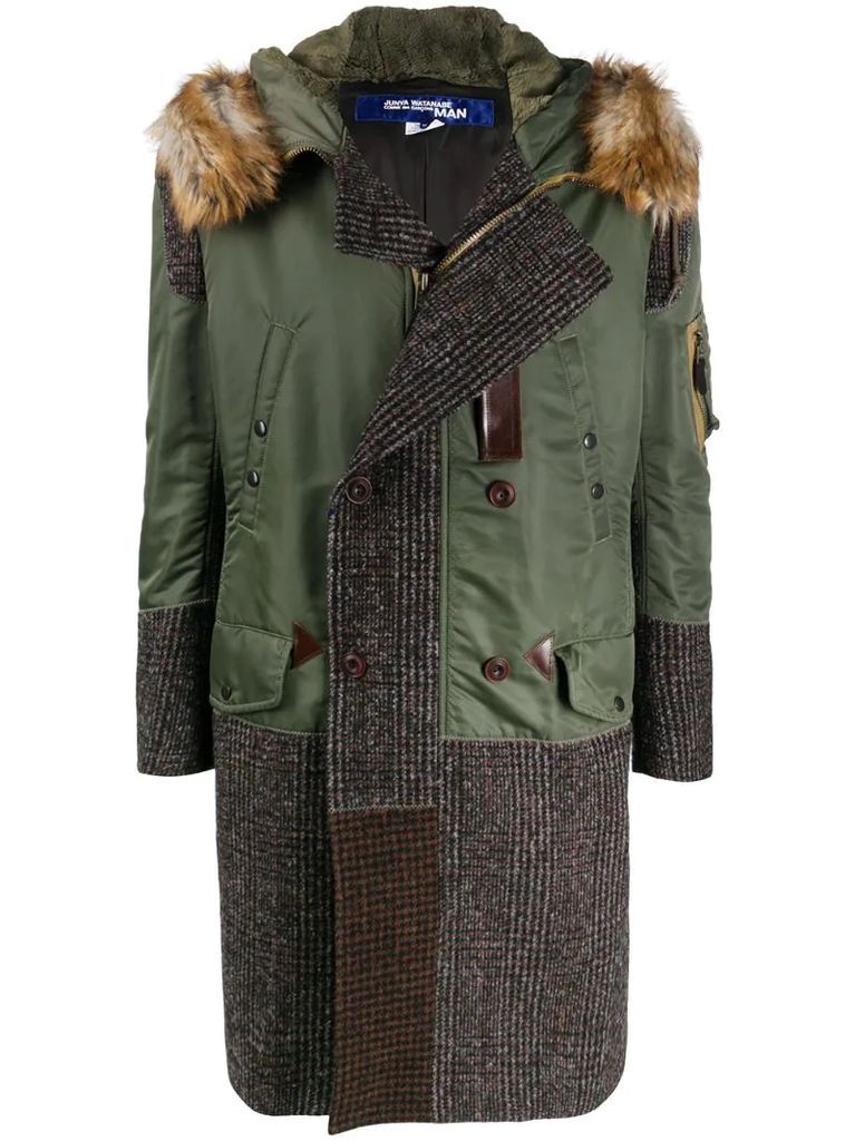 patchwork tweed parka coat