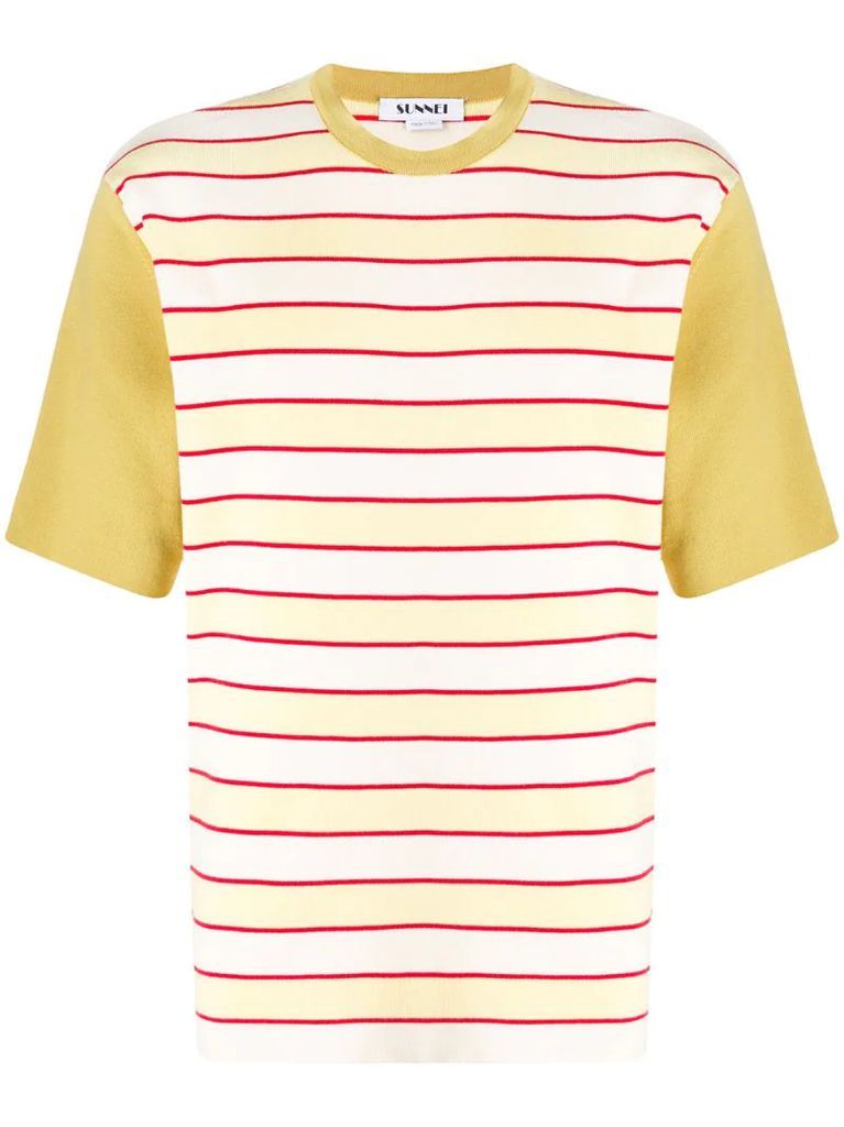 contrast-sleeve striped T-shirt