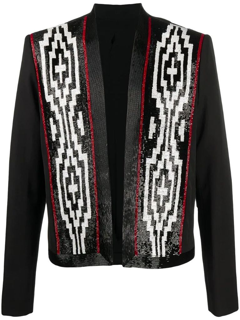 wool blazer with patterned beaded detailing