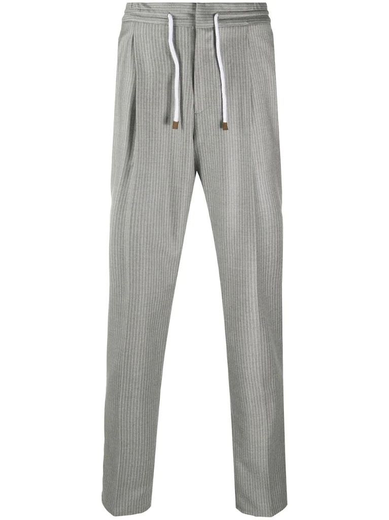 pinstriped straight trousers