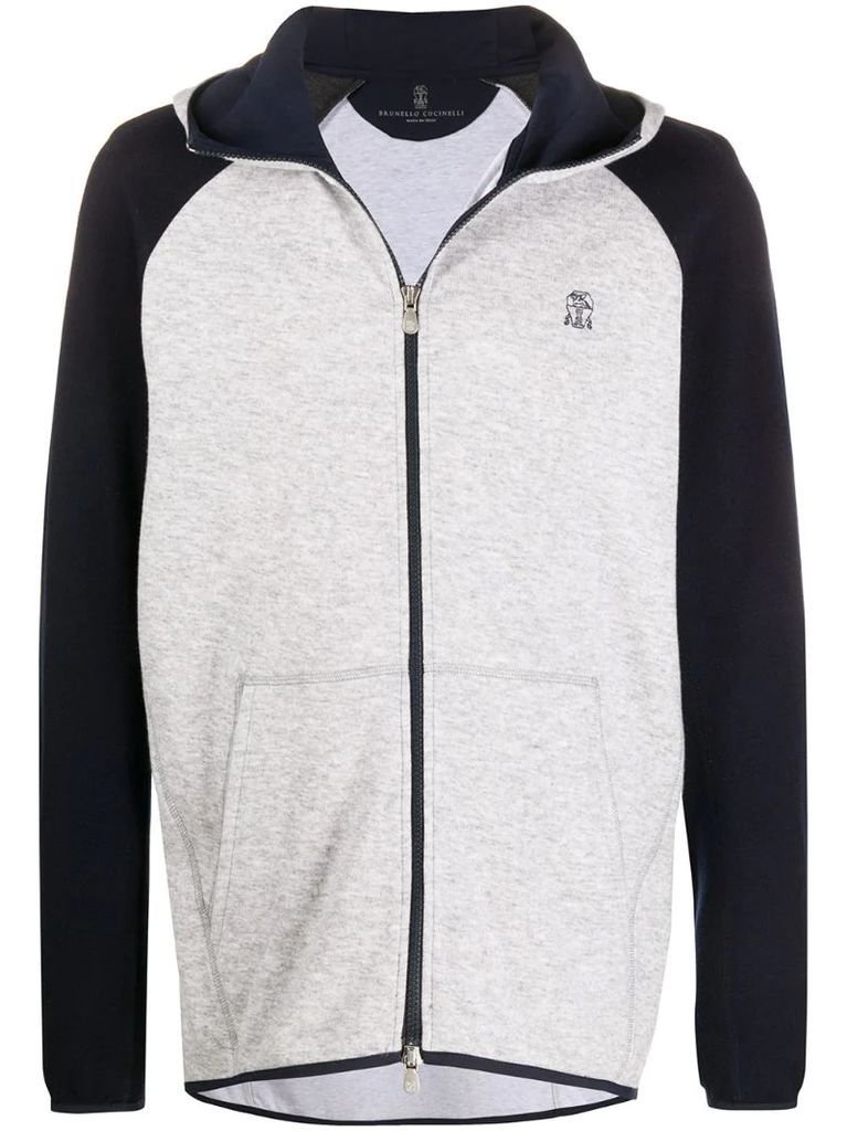 embroidered logo zip-up hoodie