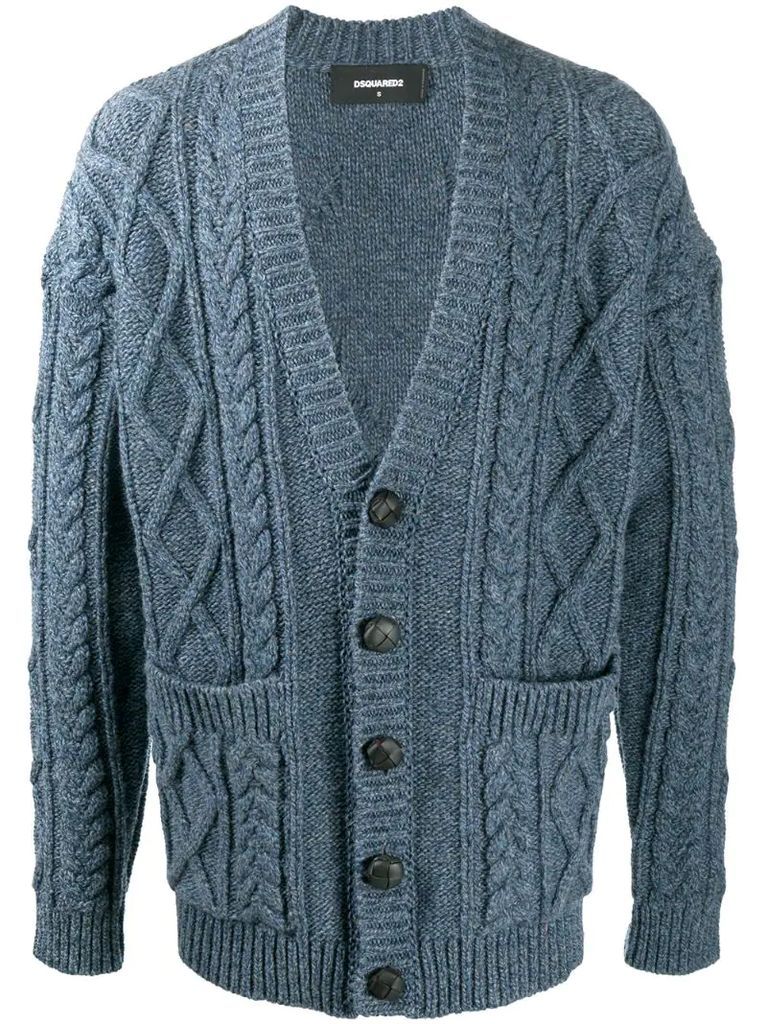 chunky cable knit double pocket cardigan