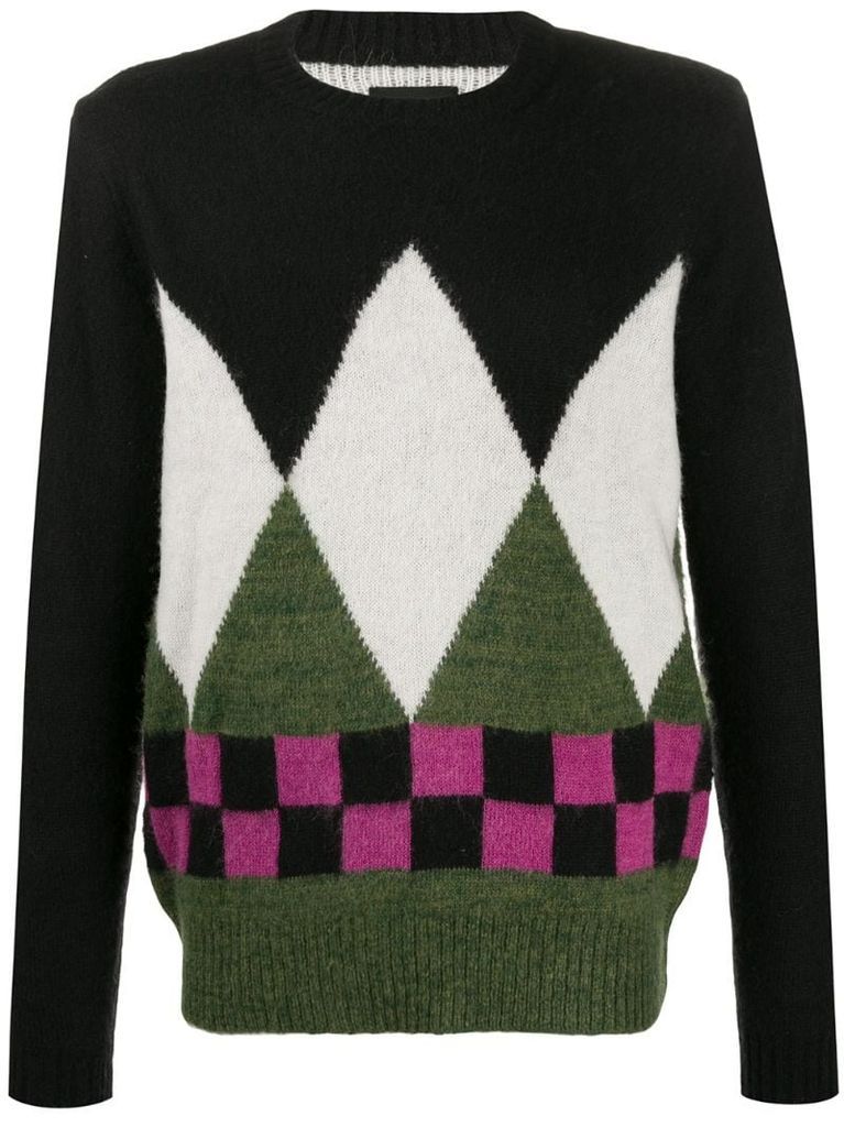 mixed-pattern relaxed-fit jumper