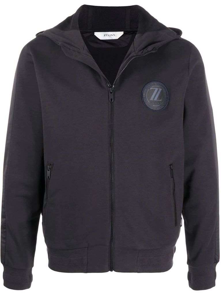 logo patch zip-up hoodie
