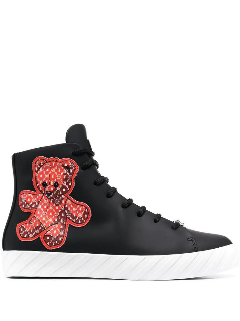 high top teddy patch sneakers