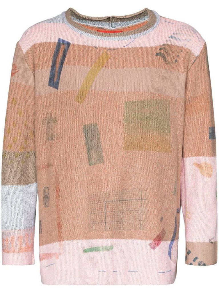graphic print knitted jumper