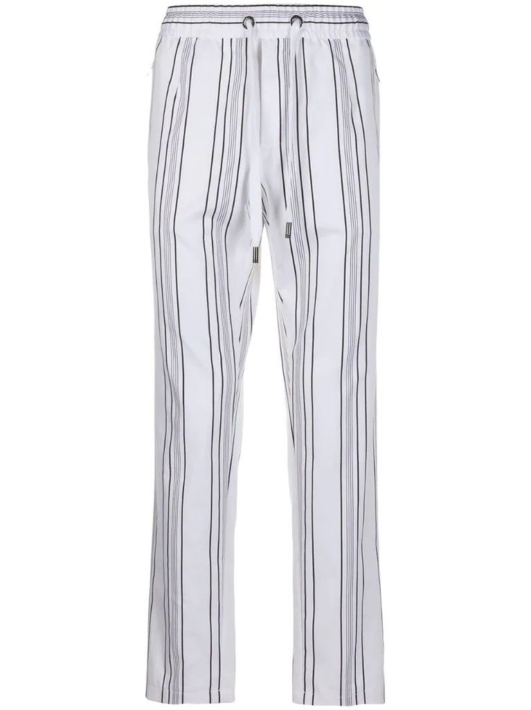 drawstring straight striped trousers