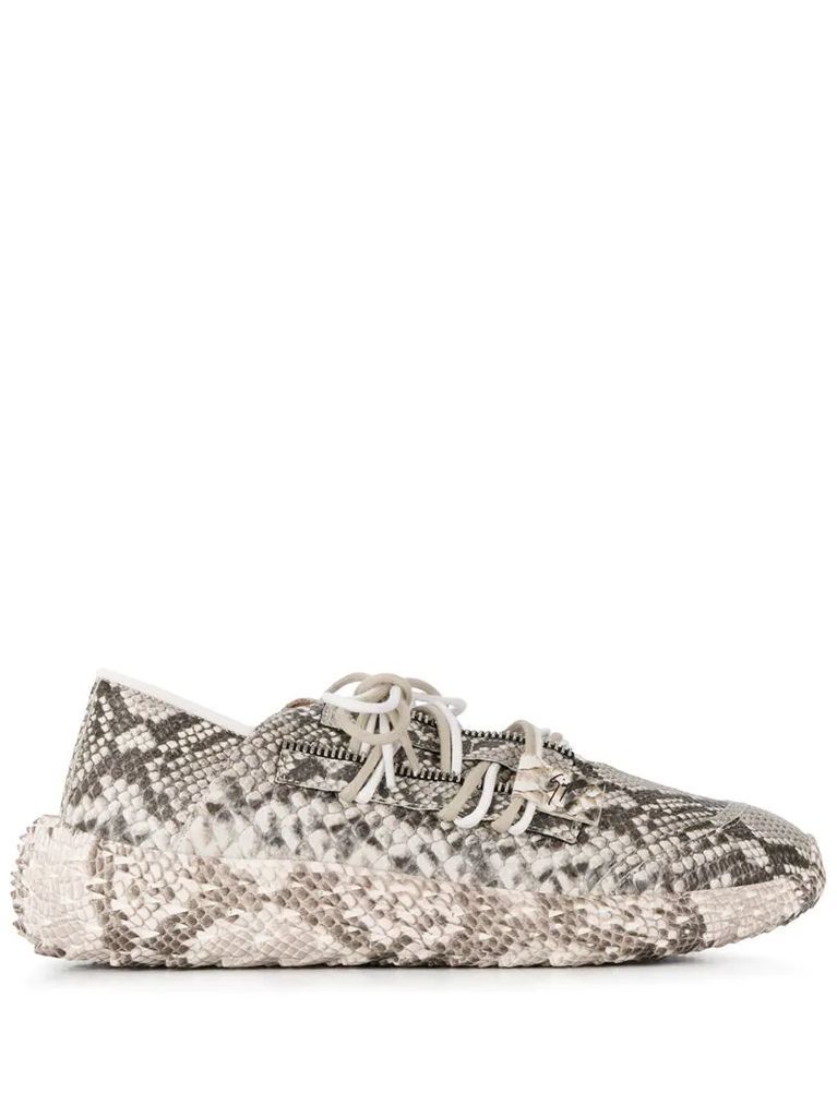 lace-up snakeskin effect sneakers