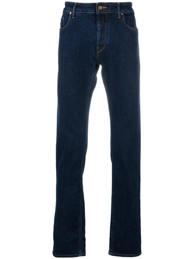 straight leg five pocket jeans