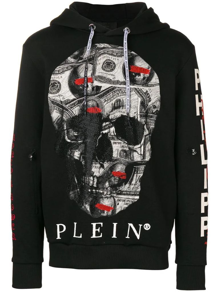 dollar skull print hoodie