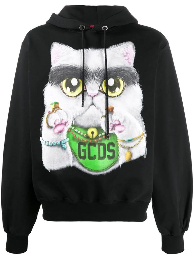cat logo print hoodie