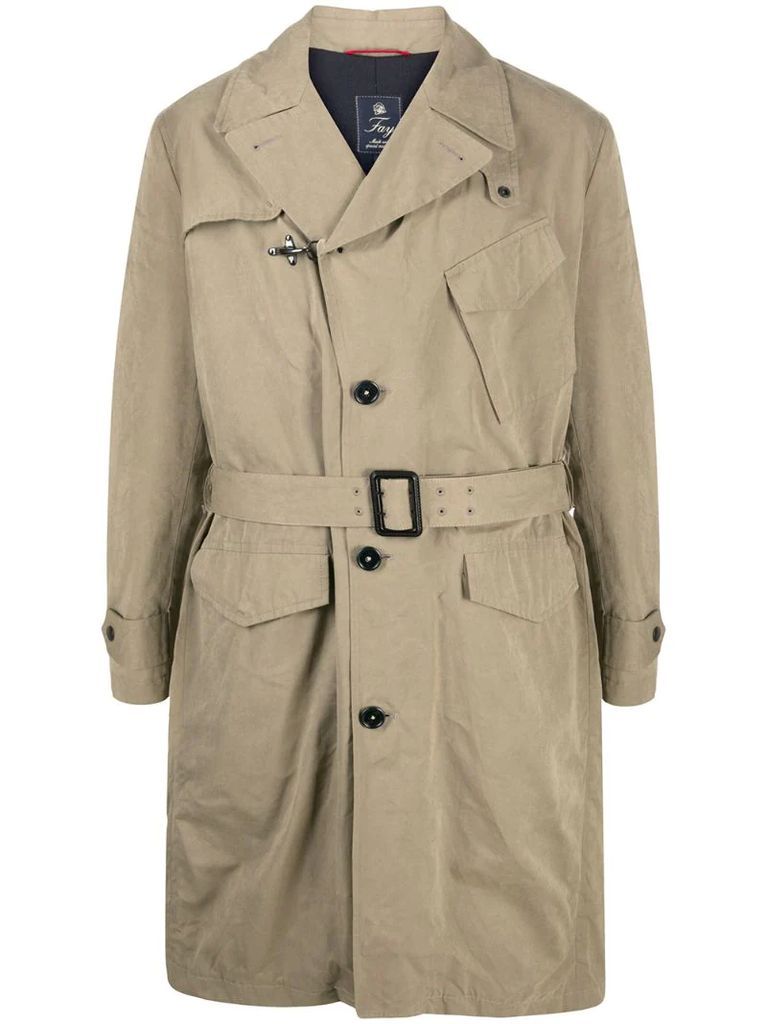 long-sleeved belted trench coat