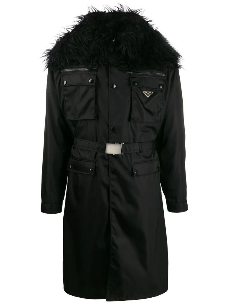 trimmed collar belted trench