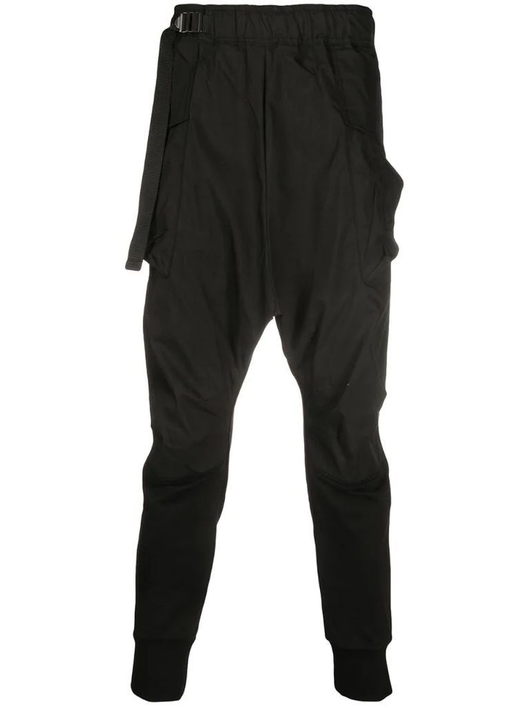 belted drop-crotch trousers