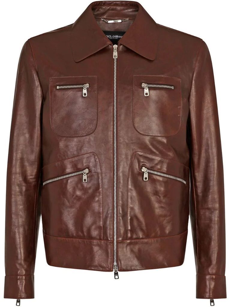 multi-pocket leather jacket