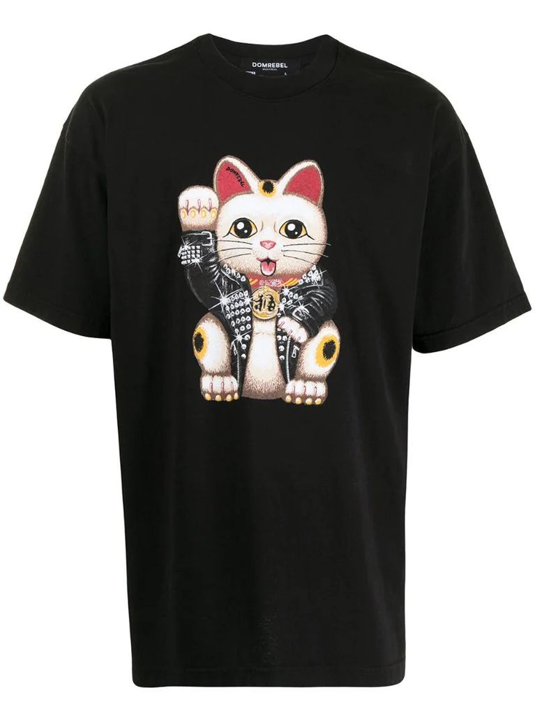 lucky cat print T-shirt