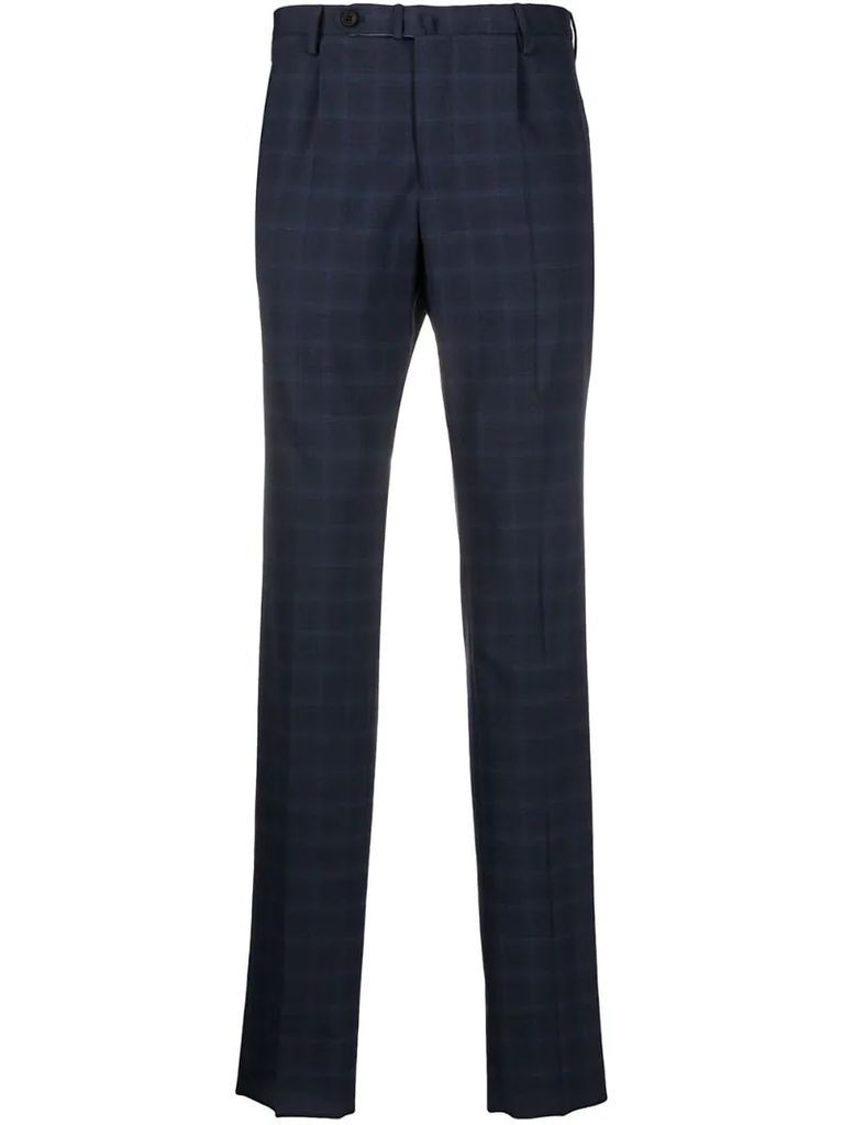 slim-fit checked pattern trousers