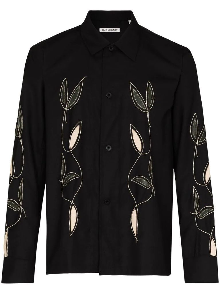 leaf-embroidered long-sleeve shirt