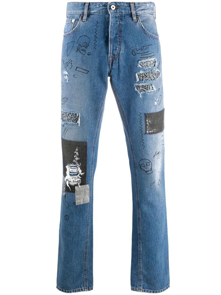 distressed straight jeans