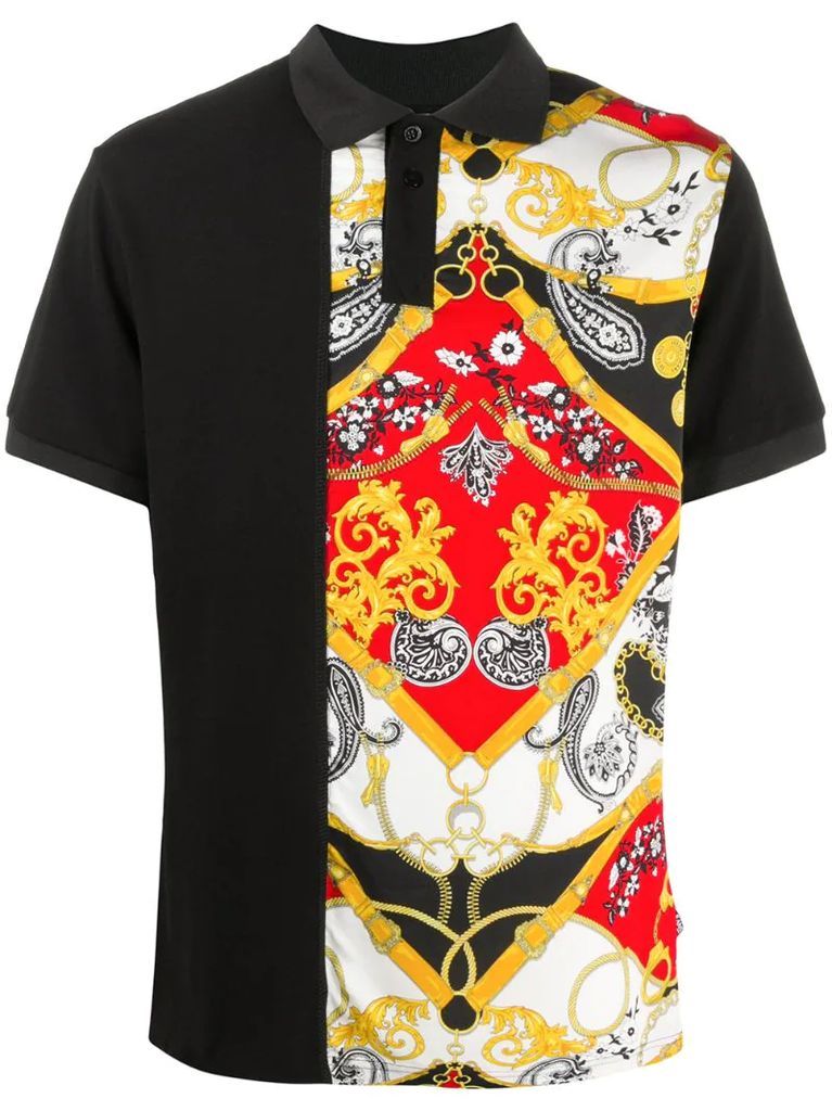 short-sleeved baroque print polo shirt