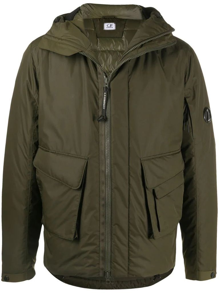 flap-pocket hooded coat