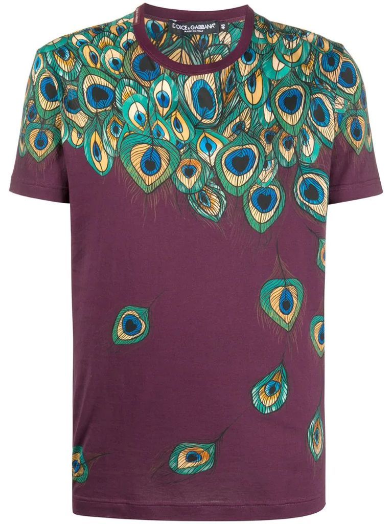 peacock-print T-shirt