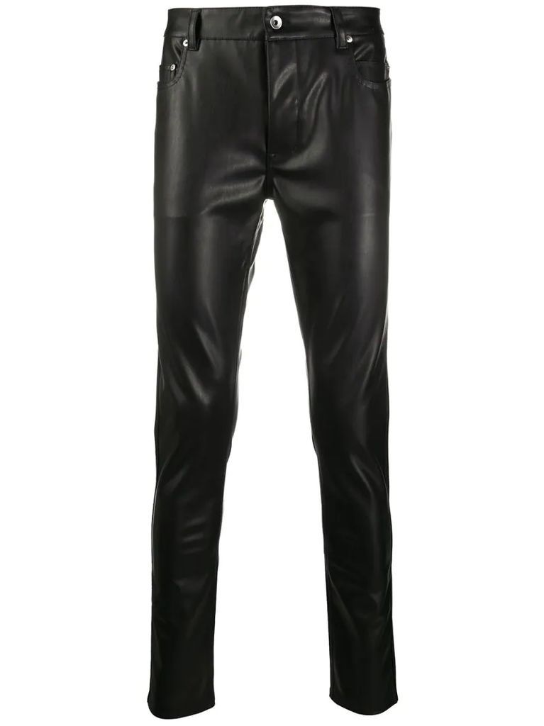 leather look slim-fit jeans