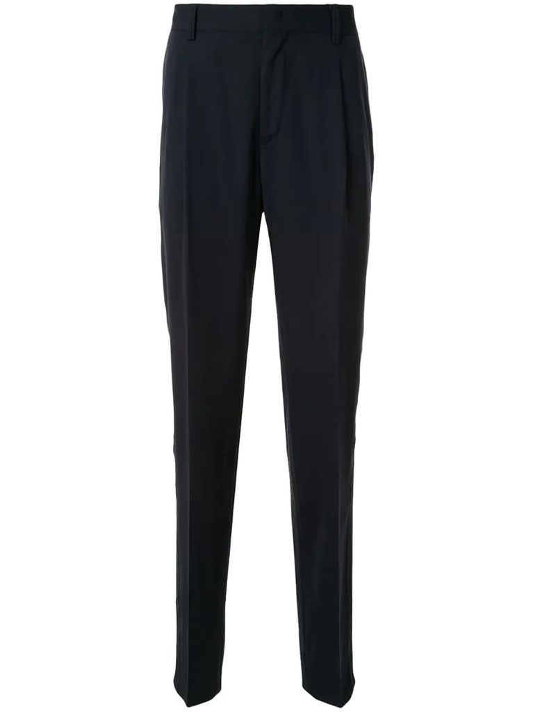 high-waisted ribbed trousers