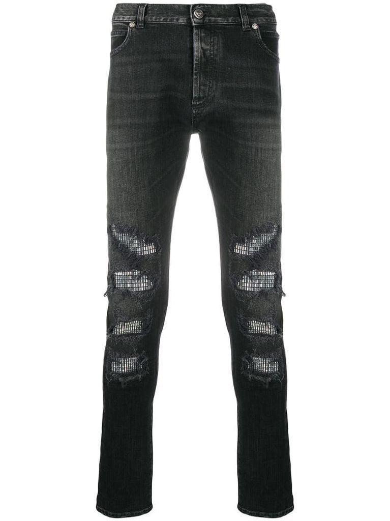 embellished slim-fit jeans