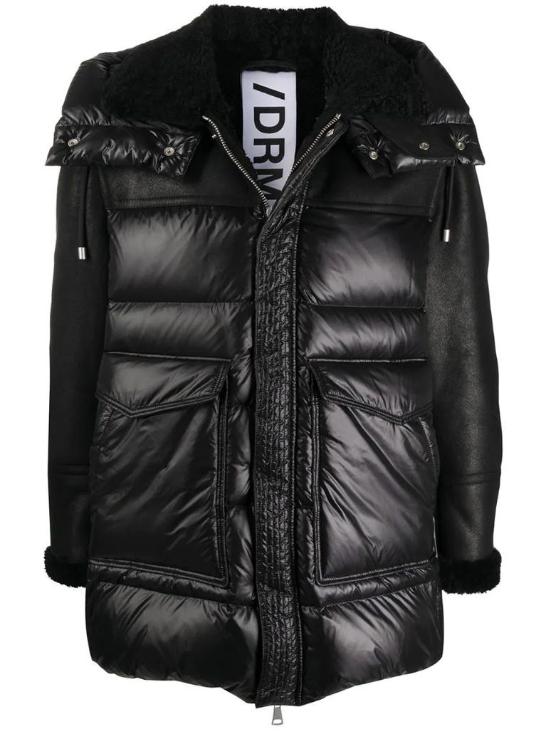 shearling-sleeved quilted jacket