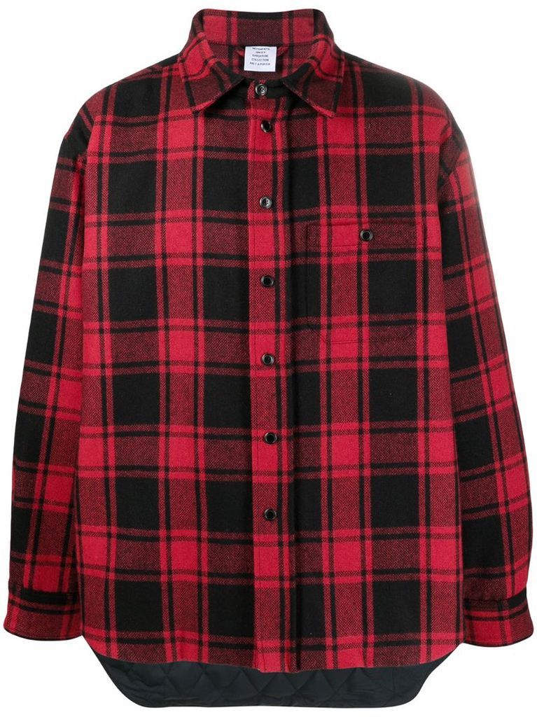 checked logo-patch shirt
