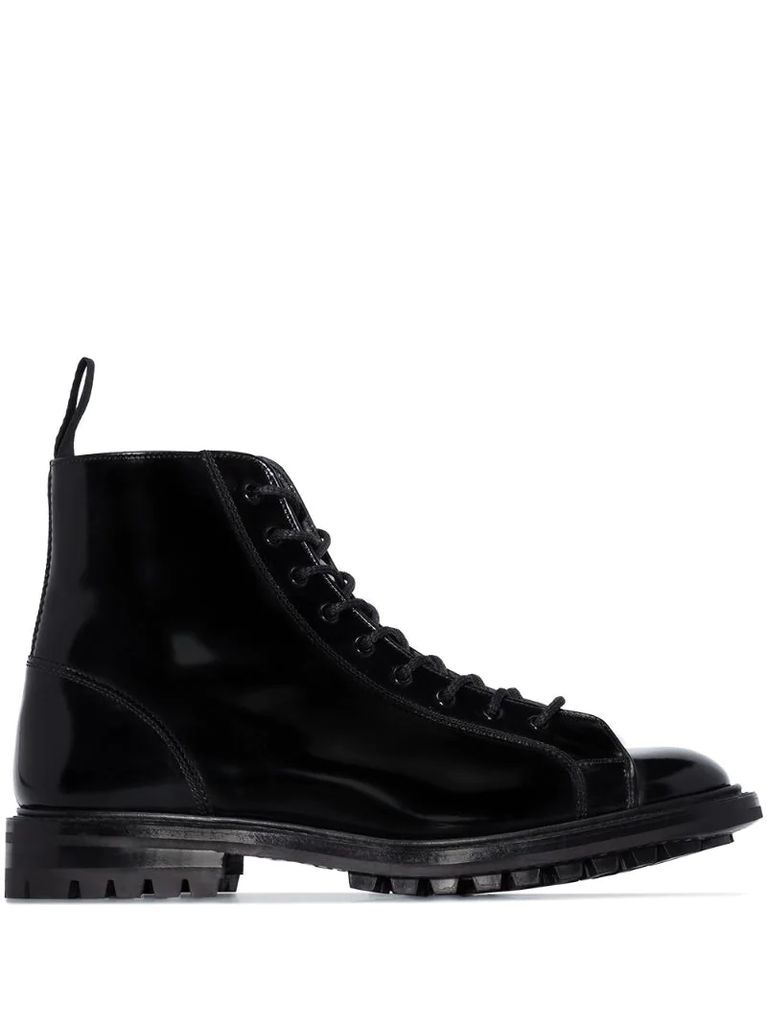 patent-leather lace-up boots
