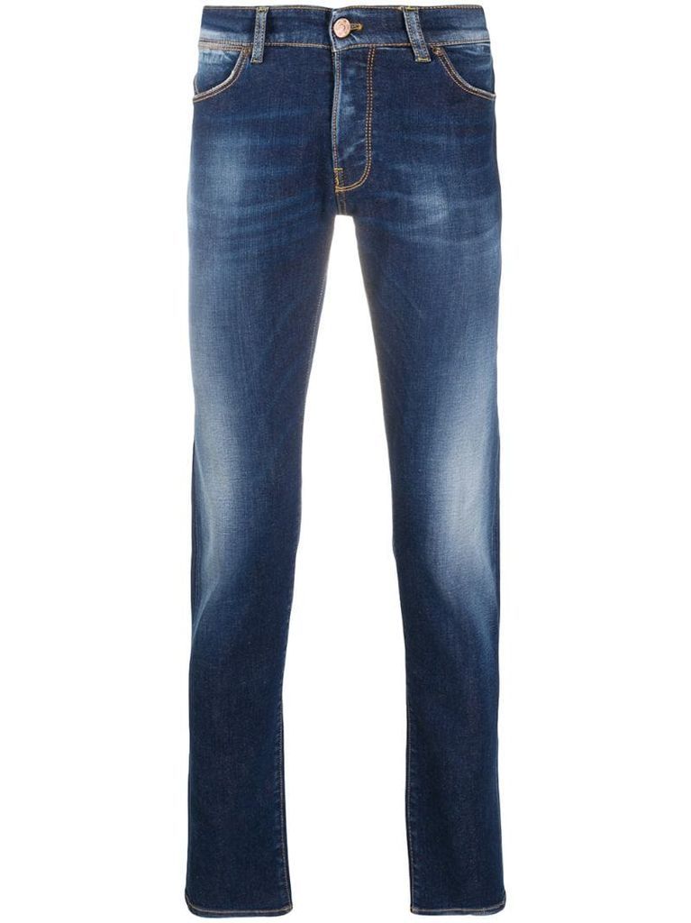 light-wash fitted jeans