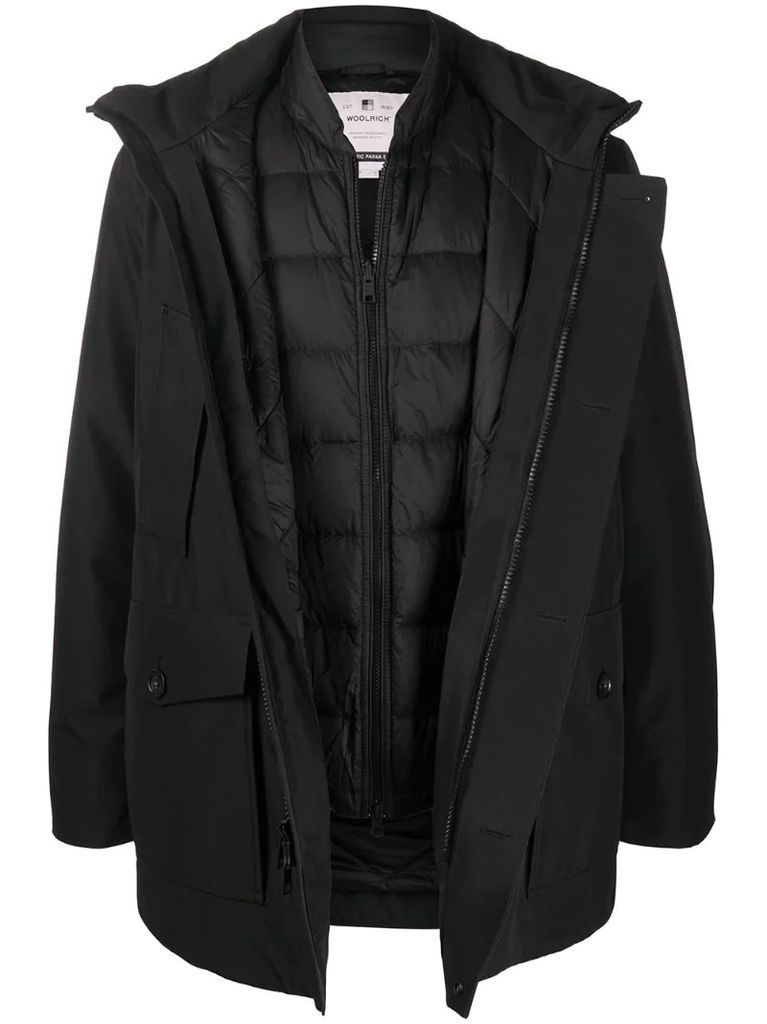 double layered hooded coat
