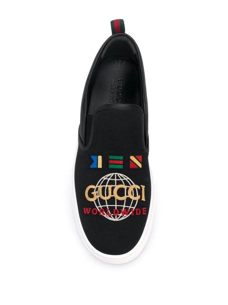 Worldwide embroidered slip-on sneakers