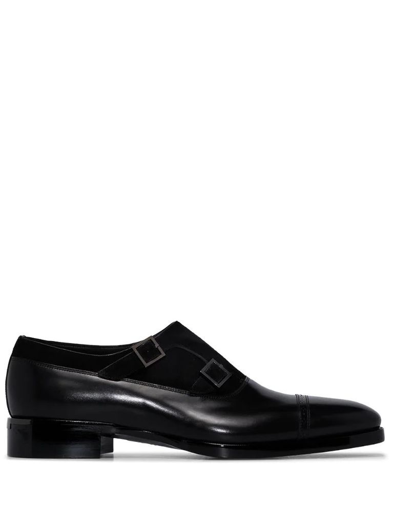 buckle-strap leather monk shoes