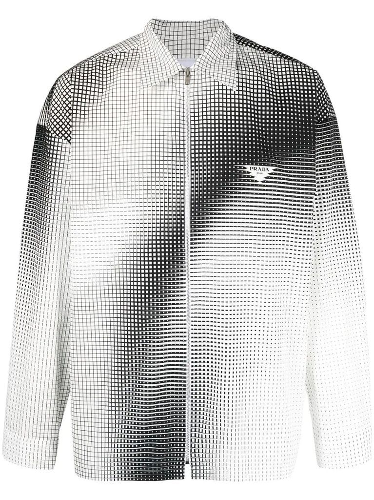 geometric gradient print zipped shirt