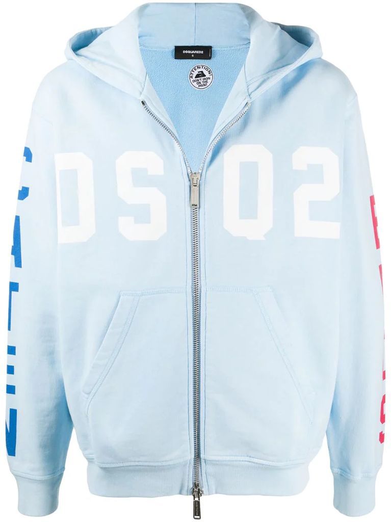 multi-logo print zip-up hoodie