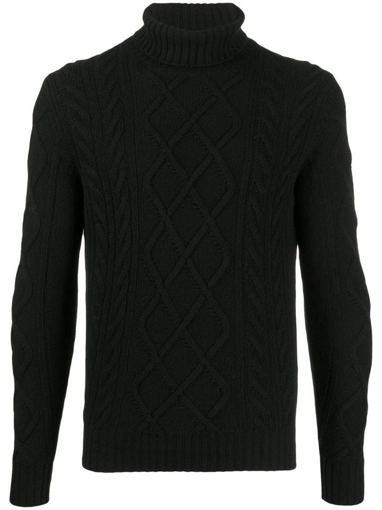 roll-neck cable knit jumper
