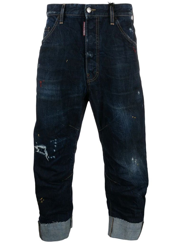 distressed-effect cropped jeans
