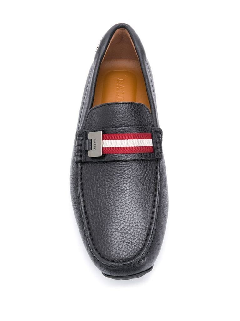 striped band pebbled loafers