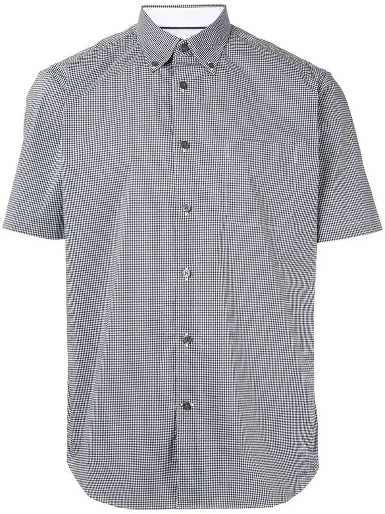 micro-check print button-down shirt